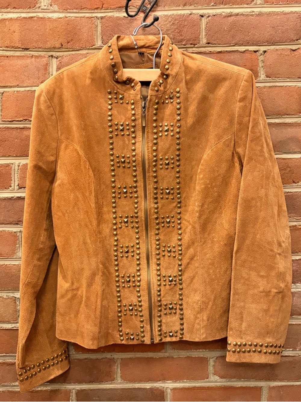 Vintage 90’s Raffaelo light brown brass studded zip-up leather jacket